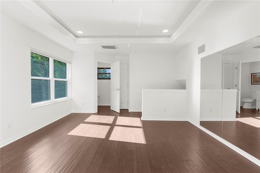 Bathroom, Empty room, Interior, Recessed Lighting, Wood Texture Flooring