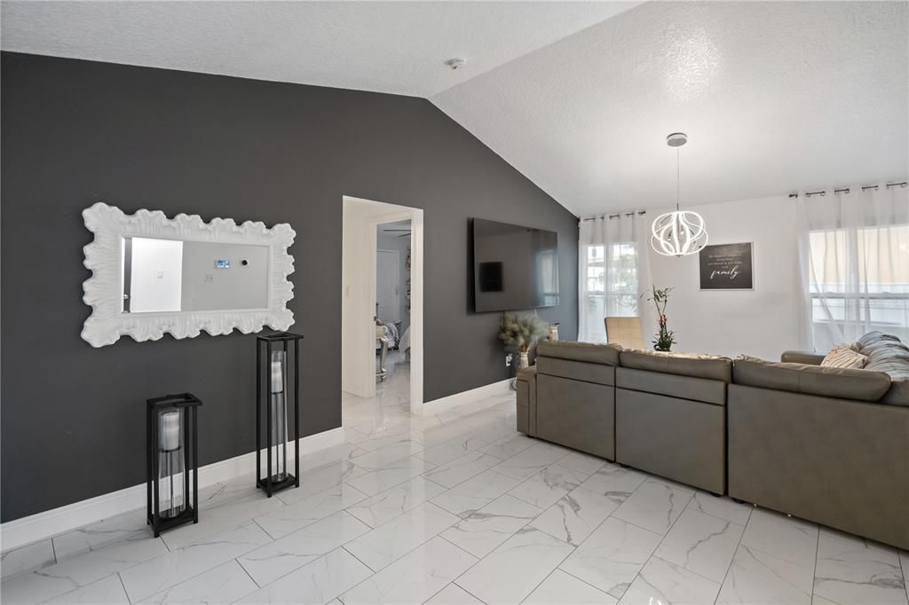 Interior, Living room, Marble, Pendant Lights
