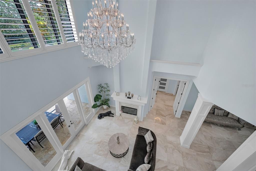 Chandelier, Fireplace, Interior, Marble