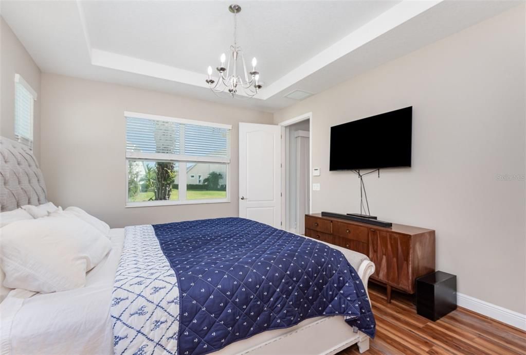 Bedroom, Chandelier, Interior, Wood Texture Flooring