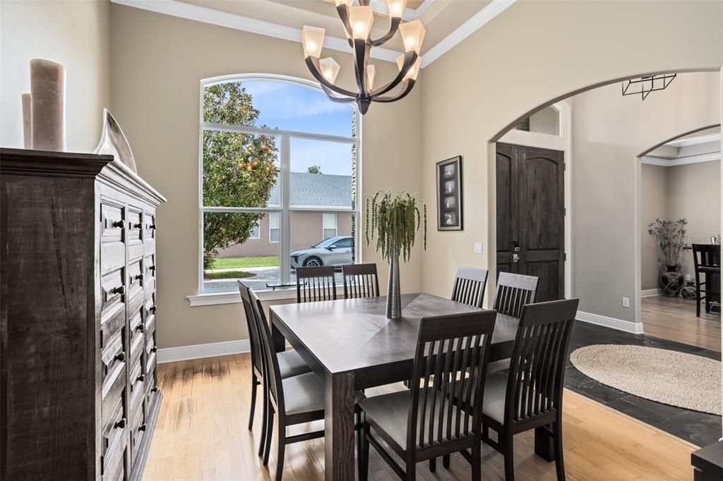 Chandelier, Dining room, Interior, Wood Texture Flooring