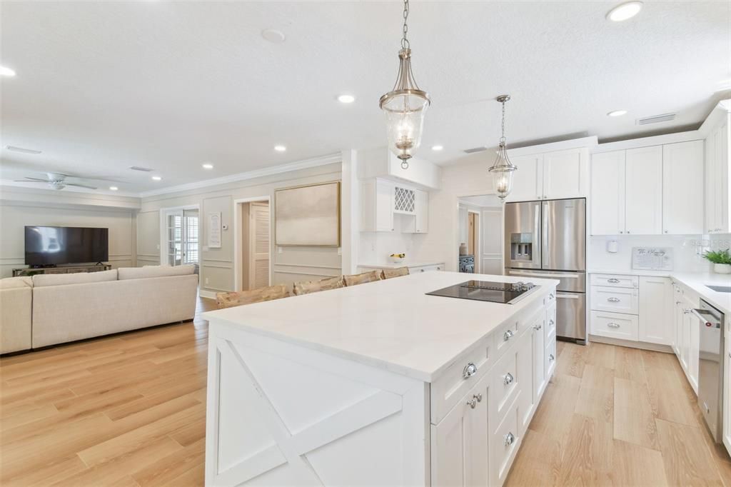 Interior, Kitchen, Living room, Pendant Lights, Recessed Lighting, Stainless Steel Appliances, Wood Texture Flooring