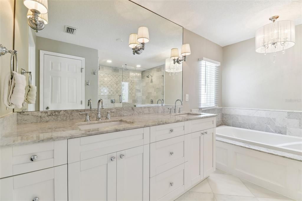 Bathroom, Dual Sink Vanities, Glass Shower, Interior, Recessed Lighting