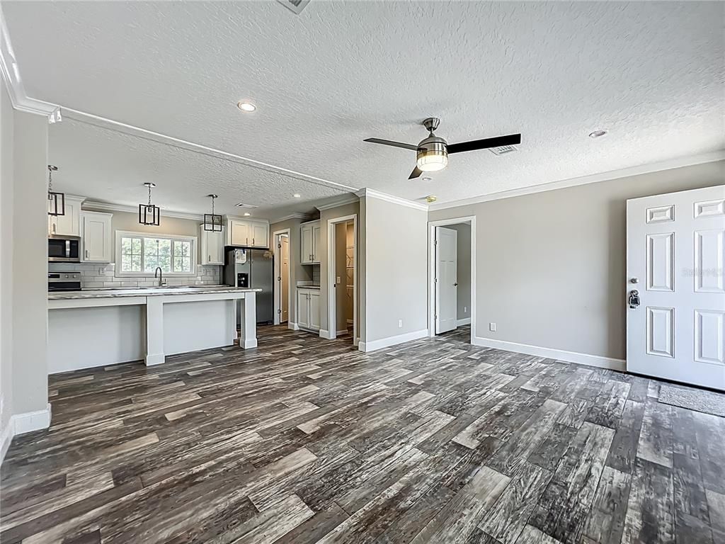 Interior, Kitchen, Pendant Lights, Recessed Lighting, Wood Texture Flooring