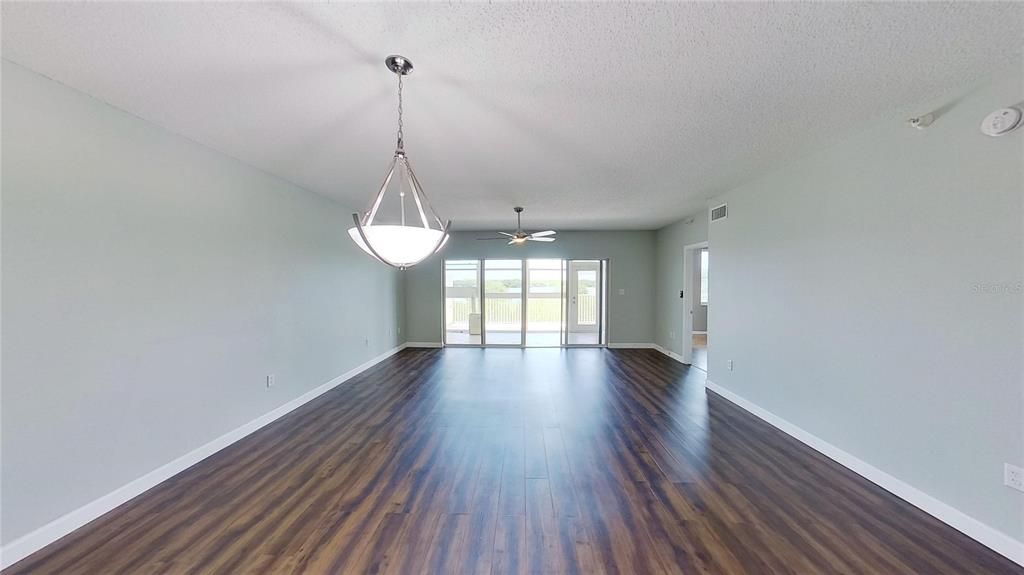 Empty room, Interior, Pendant Lights, Wood Texture Flooring