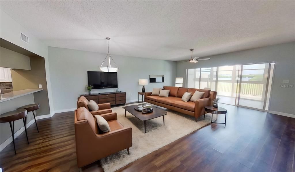 Interior, Living room, Pendant Lights, Wood Texture Flooring