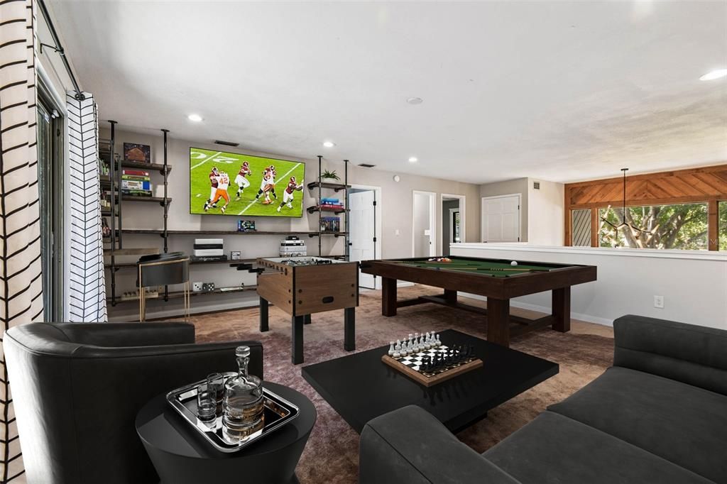 Billiard Table, Game Room, Interior, Living room, Recessed Lighting