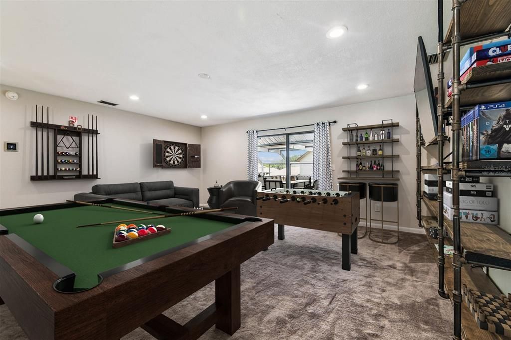 Billiard Table, Game Room, Interior, Recessed Lighting