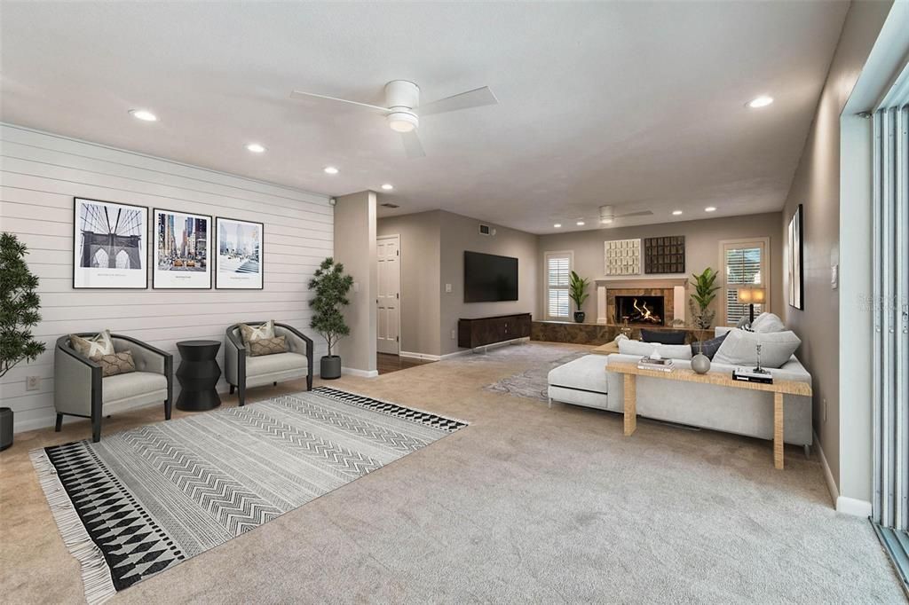Fireplace, Interior, Living room, Recessed Lighting