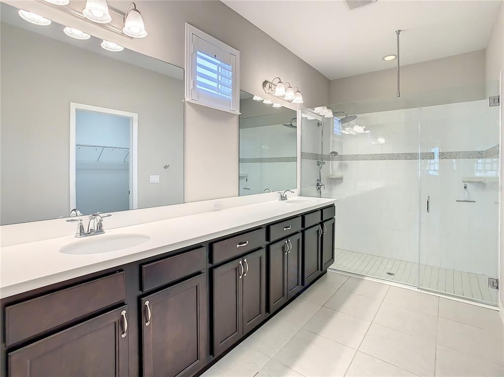 Bathroom, Dual Sink Vanities, Glass Shower, Interior, Recessed Lighting