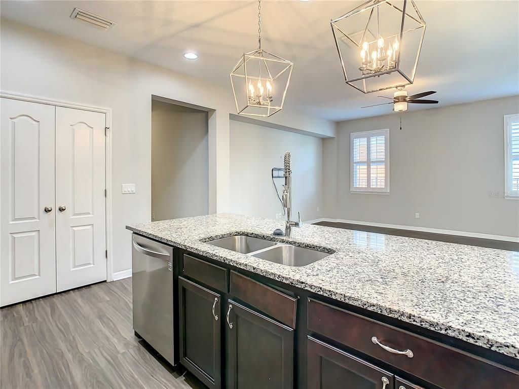 Interior, Kitchen, Pendant Lights, Recessed Lighting, Wood Texture Flooring