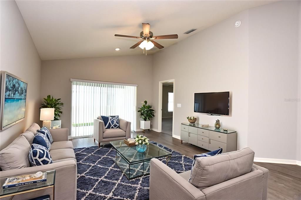 Interior, Living room, Recessed Lighting, Wood Texture Flooring