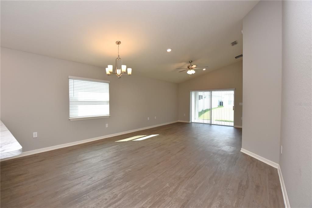 Chandelier, Empty room, Interior, Recessed Lighting, Wood Texture Flooring