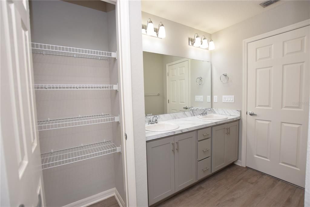Bathroom, Dual Sink Vanities, Interior, Wood Texture Flooring