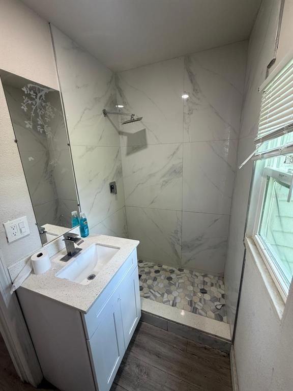 Bathroom, Interior, Marble Walls, Wood Texture Flooring