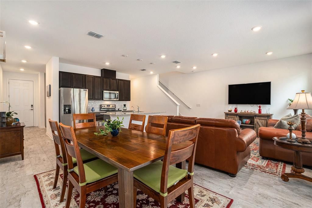 Dining room, Interior, Kitchen, Living room, Recessed Lighting, Stainless Steel Appliances