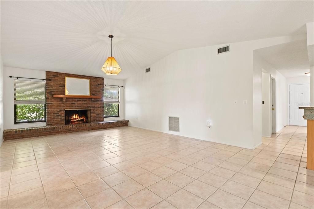 Empty room, Fireplace, Interior, Pendant Lights