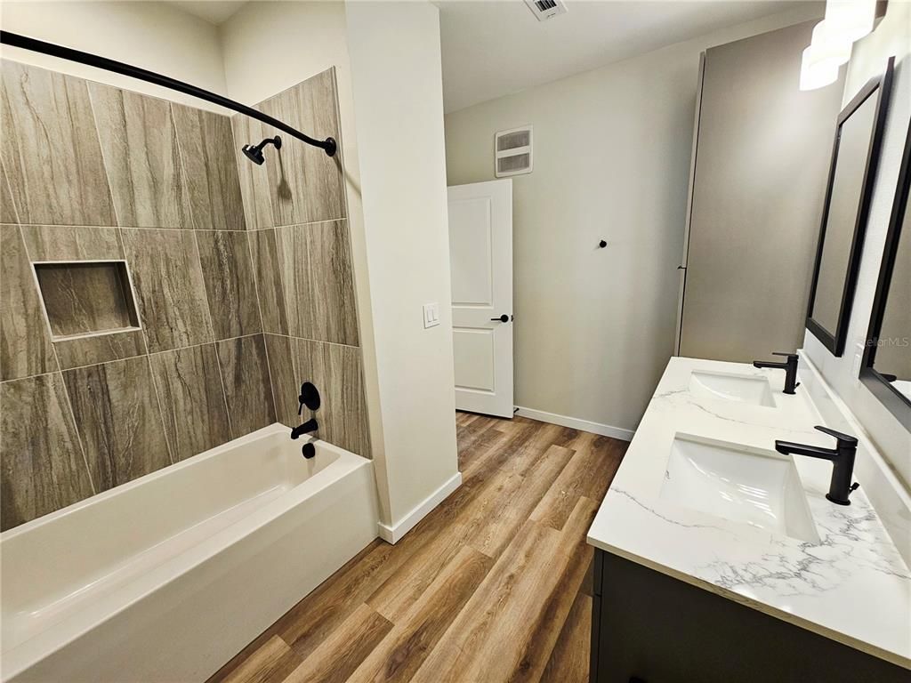 Bathroom, Dual Sink Vanities, Interior, Wood Texture Flooring