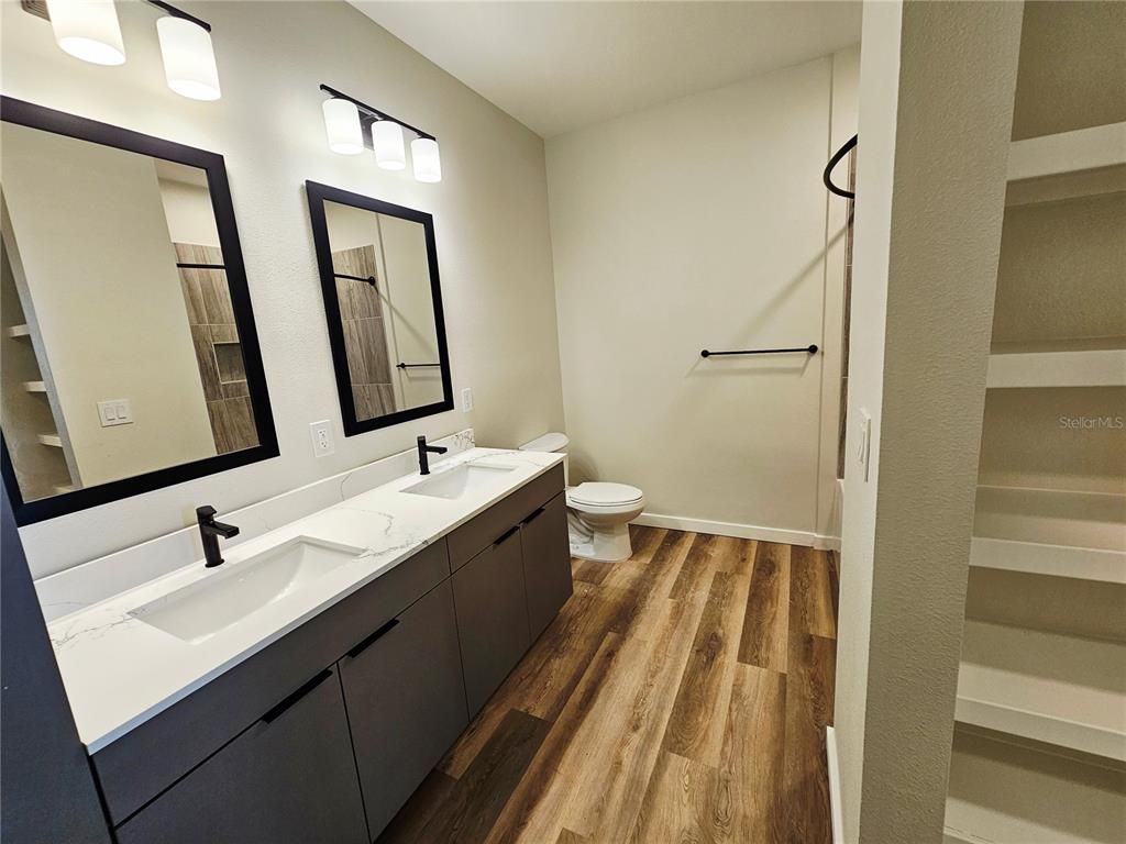Bathroom, Dual Sink Vanities, Interior, Wood Texture Flooring