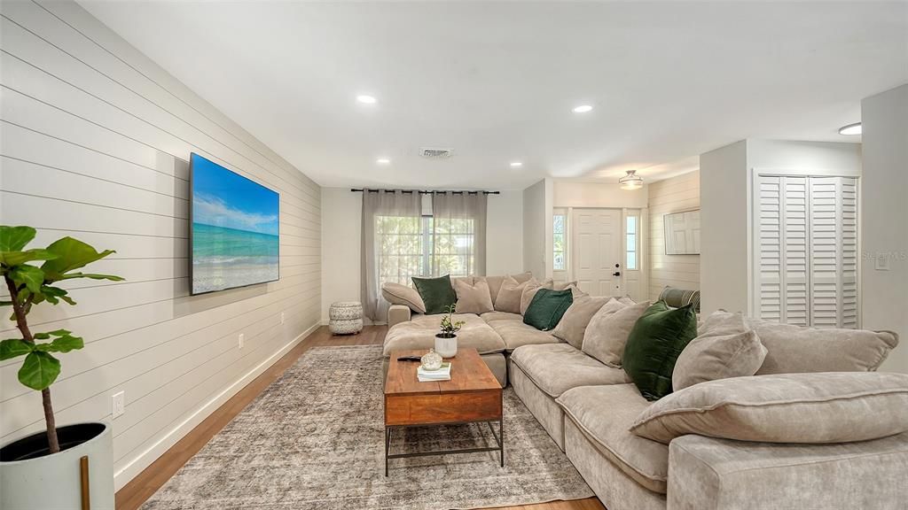 Interior, Living room, Recessed Lighting, Wood Texture Flooring