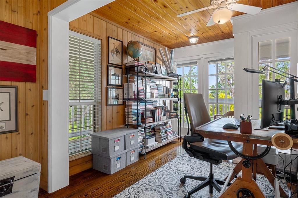 Home Office, Interior, Wooden Ceilings, Wood Texture Flooring, Wooden Walls