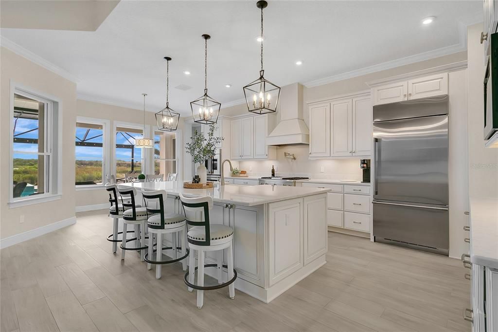 Interior, Kitchen, Pendant Lights, Recessed Lighting, Stainless Steel Appliances, Water, Wood Texture Flooring