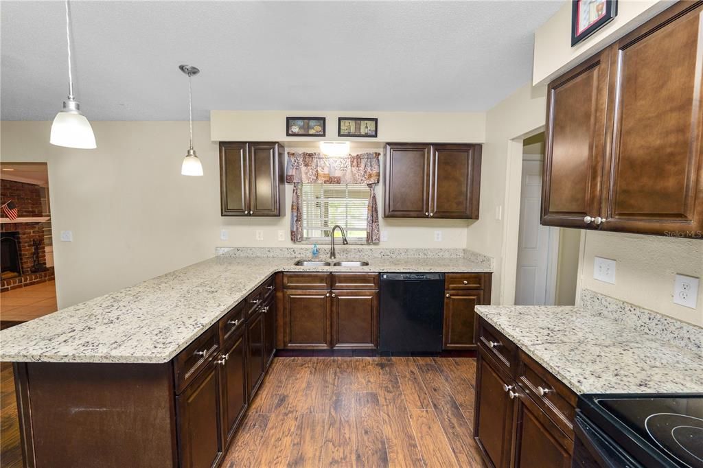 Interior, Kitchen, Pendant Lights, Wood Texture Flooring