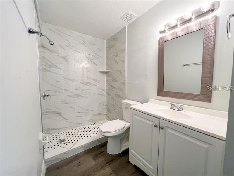 Bathroom, Interior, Marble Walls, Wood Texture Flooring
