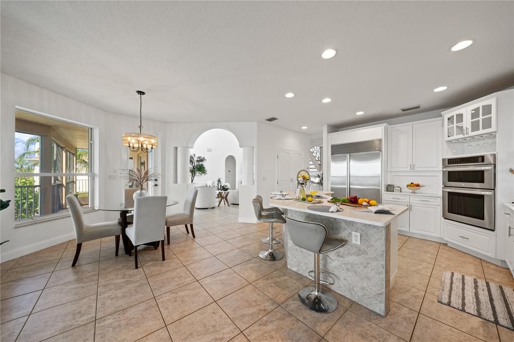 Chandelier, Dining room, Interior, Kitchen, Recessed Lighting, Stainless Steel Appliances