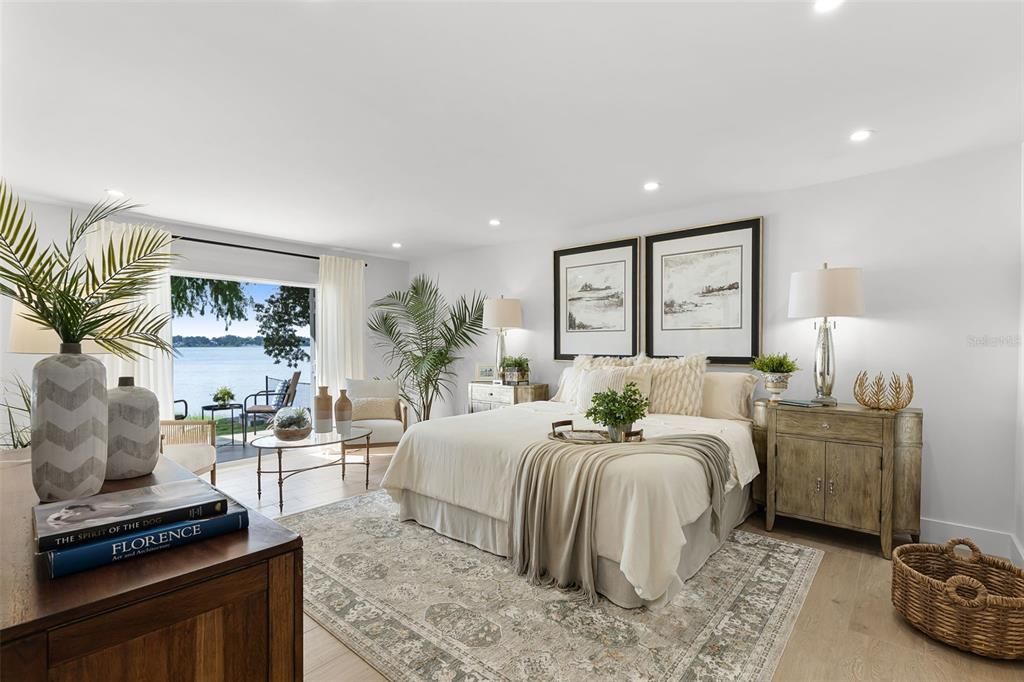 Bedroom, Interior, Recessed Lighting, Water, Wood Texture Flooring