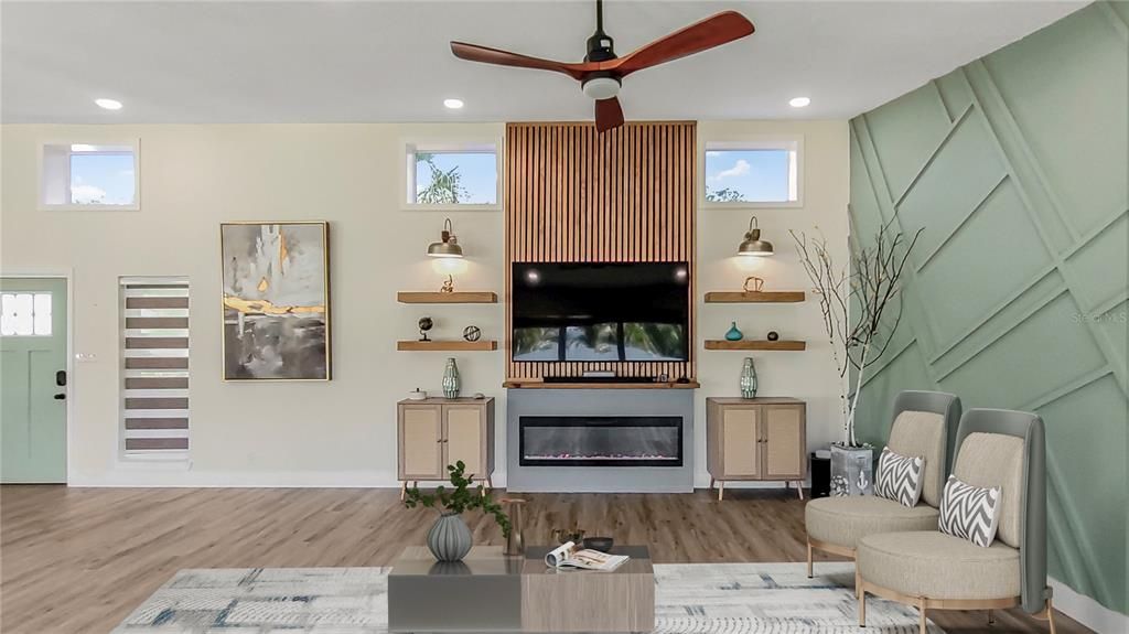 Dining room, Interior, Kitchen, Living room, Pendant Lights, Recessed Lighting, Stainless Steel Appliances, Wood Texture Flooring