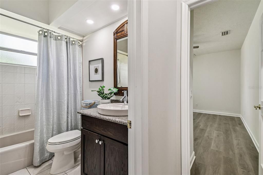 Bathroom, Interior, Recessed Lighting, Wood Texture Flooring