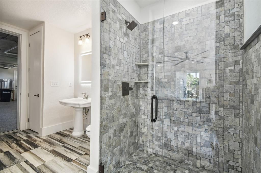 Bathroom, Glass Shower, Interior, Stone Walls