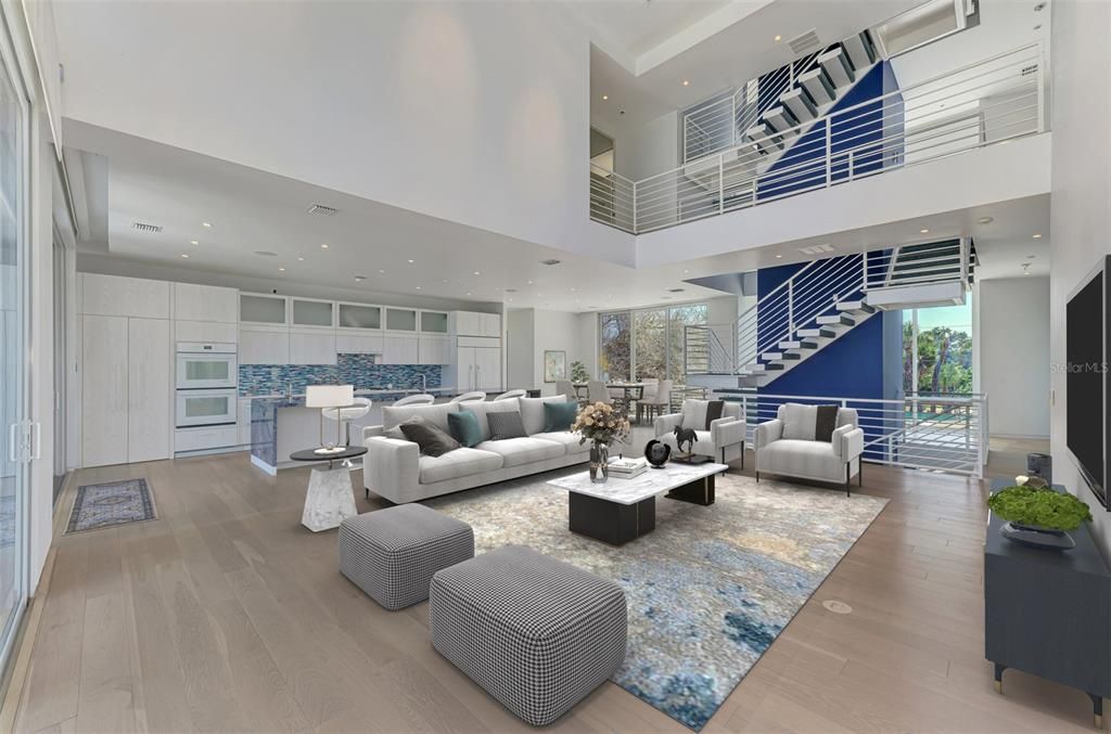 Interior, Living room, Recessed Lighting, Wood Texture Flooring