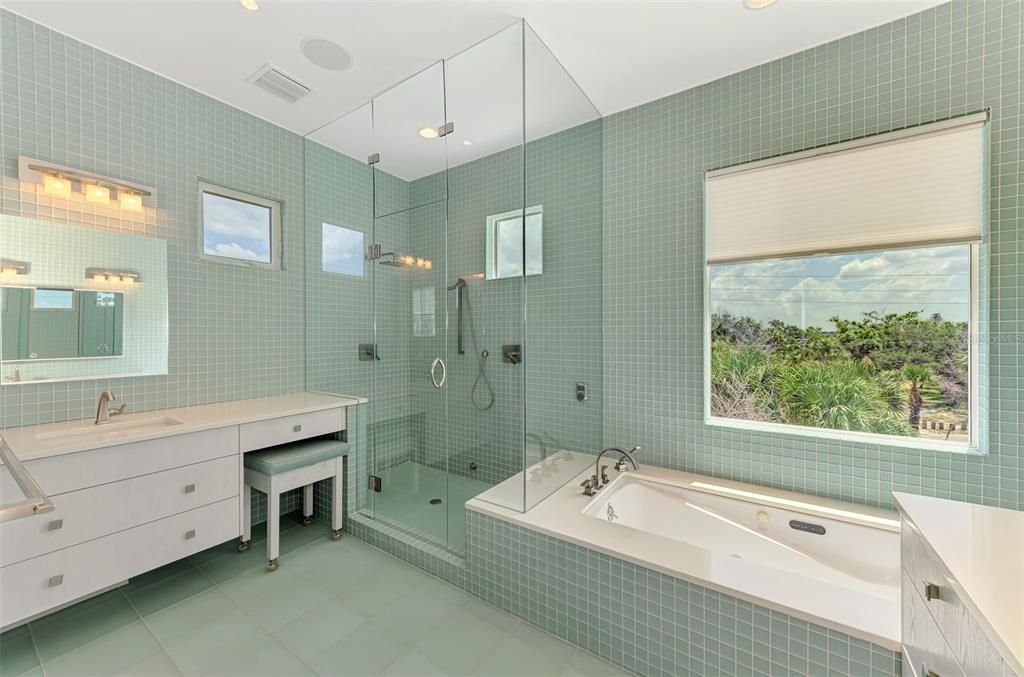Bathroom, Glass Shower, Interior, Recessed Lighting