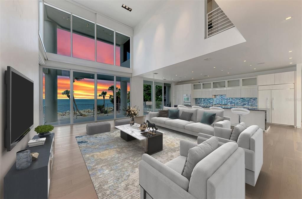 Interior, Living room, Recessed Lighting, Water, Wood Texture Flooring