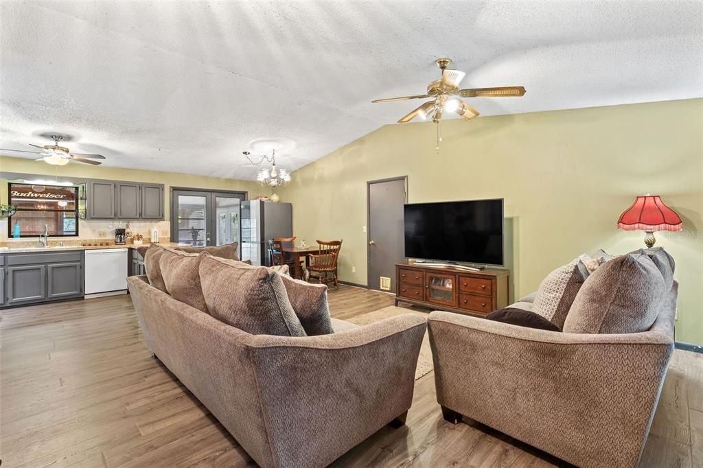 Chandelier, Dining room, Interior, Kitchen, Living room, Wood Texture Flooring