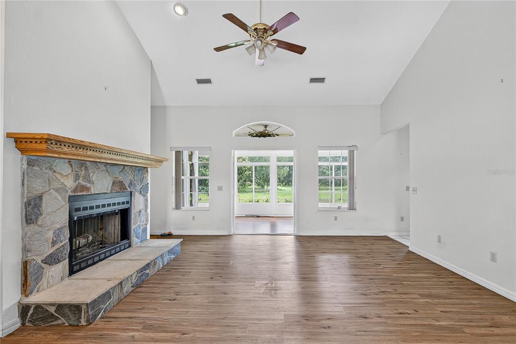 Fireplace, Interior, Recessed Lighting, Wood Texture Flooring