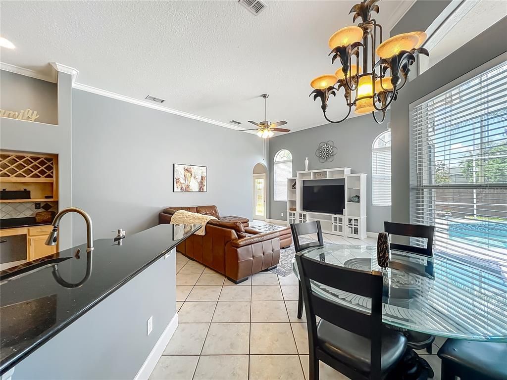 Chandelier, Dining room, Interior, Living room, Recessed Lighting