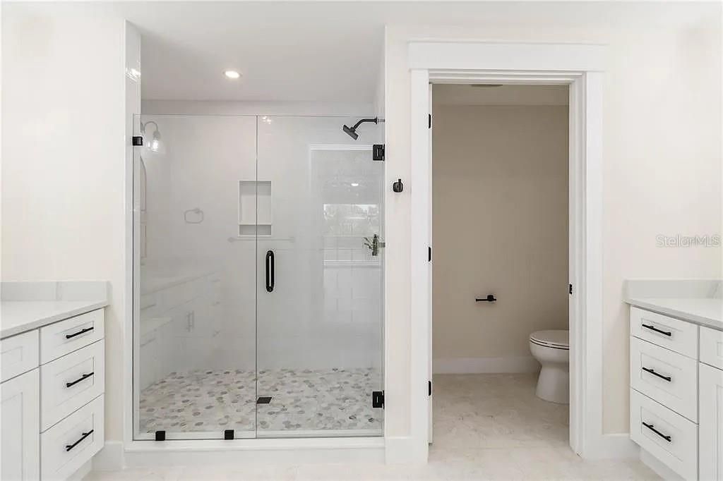 Bathroom, Glass Shower, Interior, Recessed Lighting
