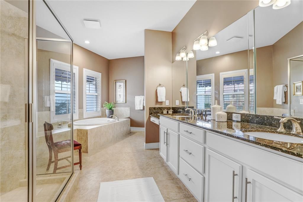 Bathroom, Dual Sink Vanities, Glass Shower, Interior, Recessed Lighting