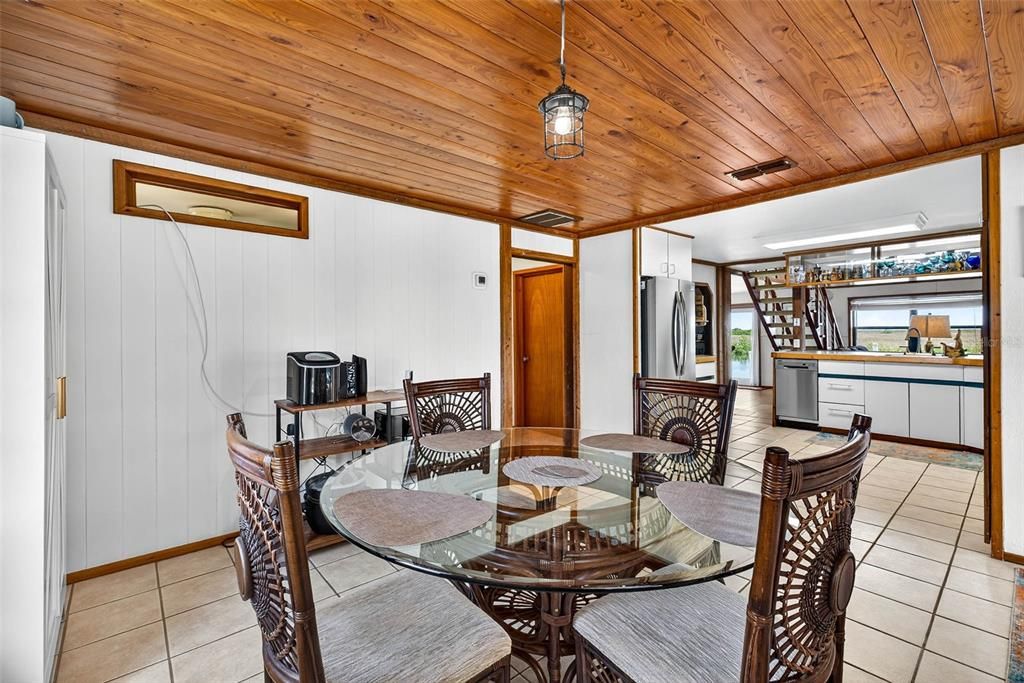 Dining room, Interior, Pendant Lights, Wooden Ceilings