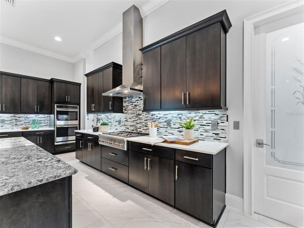 Interior, Kitchen, Marble, Recessed Lighting, Stainless Steel Appliances