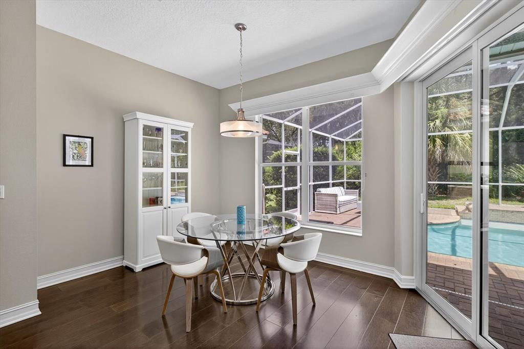 Dining room, Interior, Pendant Lights, Sun Room, Wood Texture Flooring