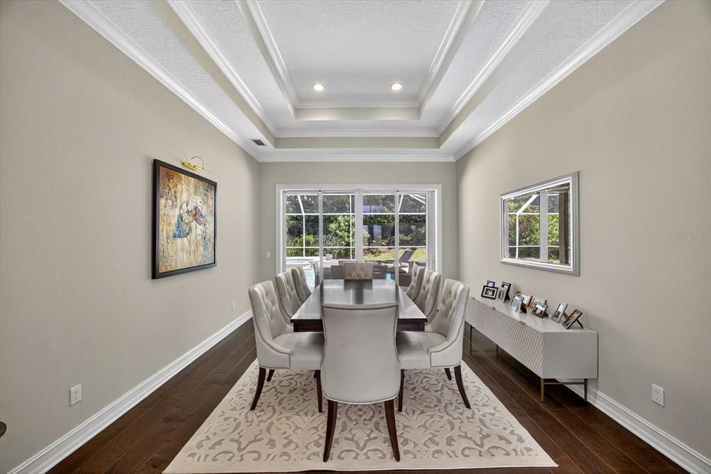 Dining room, Interior, Recessed Lighting, Wood Texture Flooring