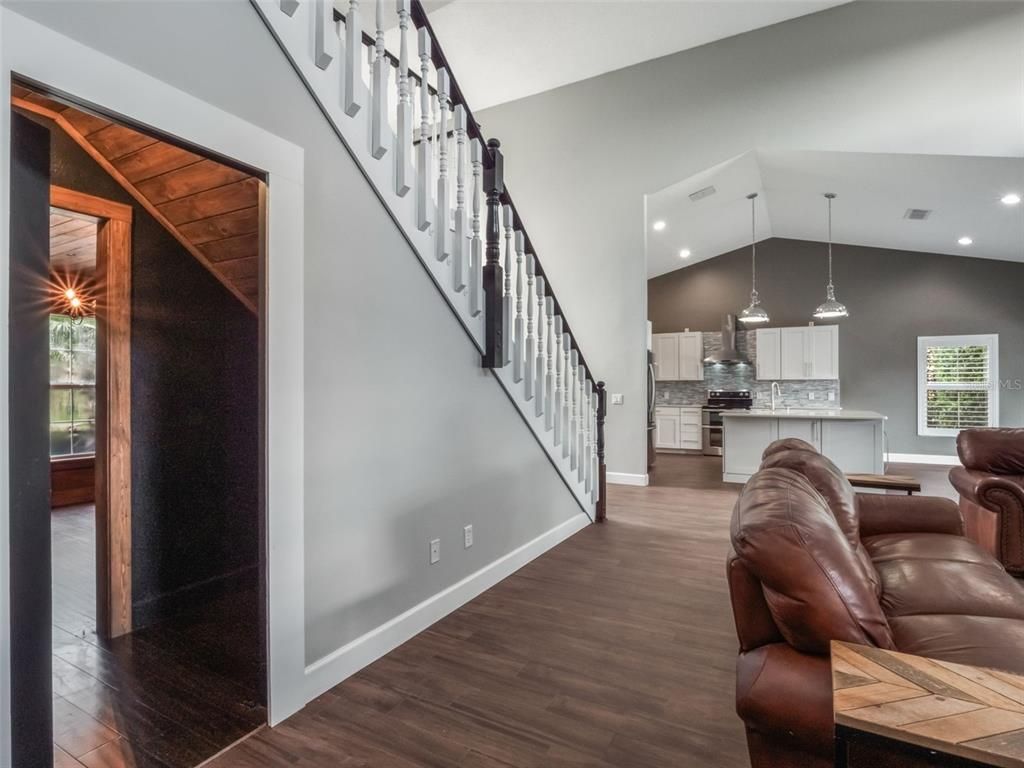 Interior, Kitchen, Pendant Lights, Recessed Lighting, Wood Texture Flooring