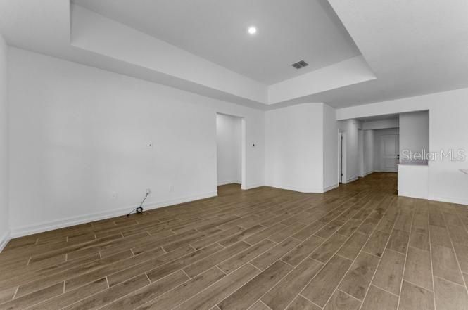 Empty room, Interior, Recessed Lighting, Wood Texture Flooring