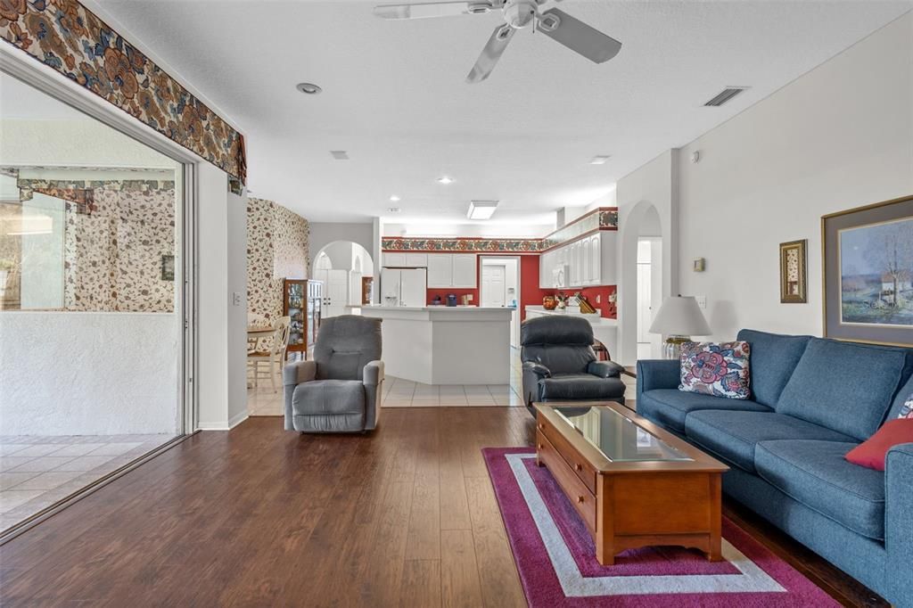 Interior, Kitchen, Living room, Recessed Lighting, Wood Texture Flooring