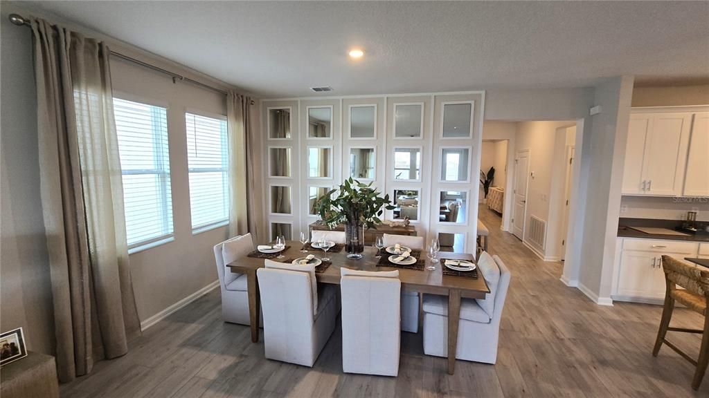 Dining room, Interior, Recessed Lighting, Wood Texture Flooring