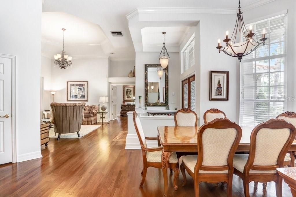 Chandelier, Dining room, Interior, Living room, Pendant Lights, Wood Texture Flooring